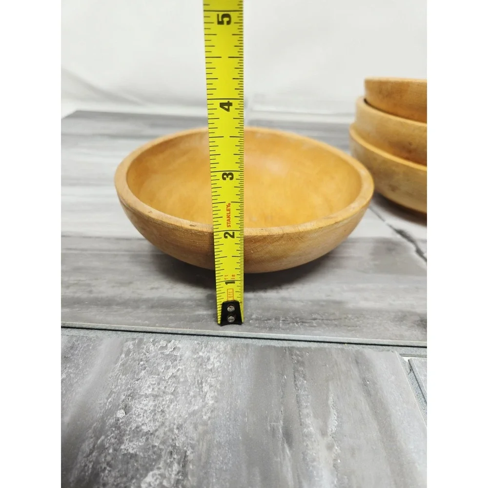 Set 4 Small Vintage Wooden Salad Bowls - 6